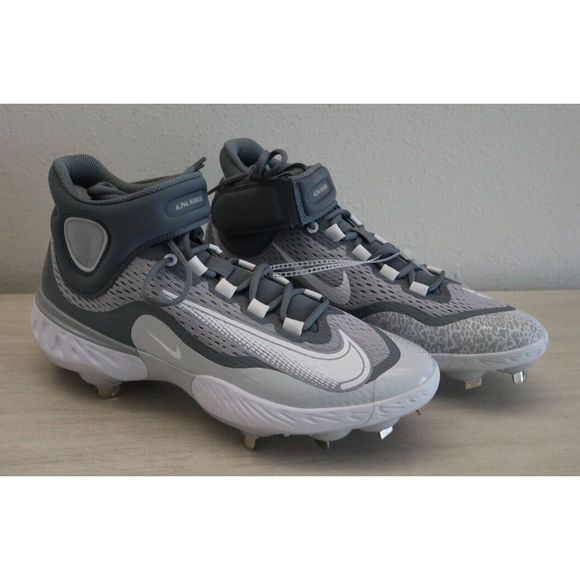 Nike DJ6520 012 Men's Sz 9.5 Gray Alpha Huarache Elite 4 Mid Baseball Cleats - Picture 1 of 5